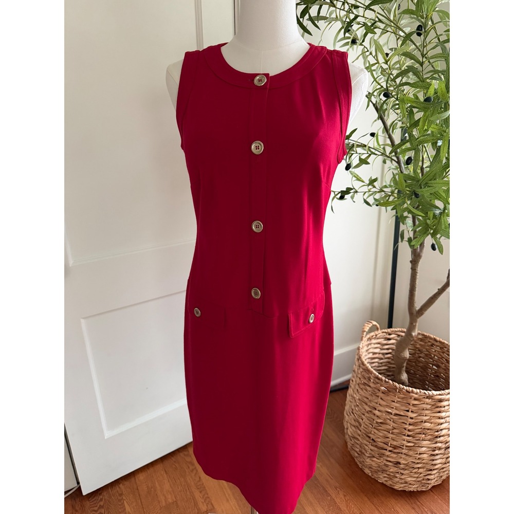 Talbots Red Sleeveless Button Front Sheath Dress Ponte‎ Knit Size 4